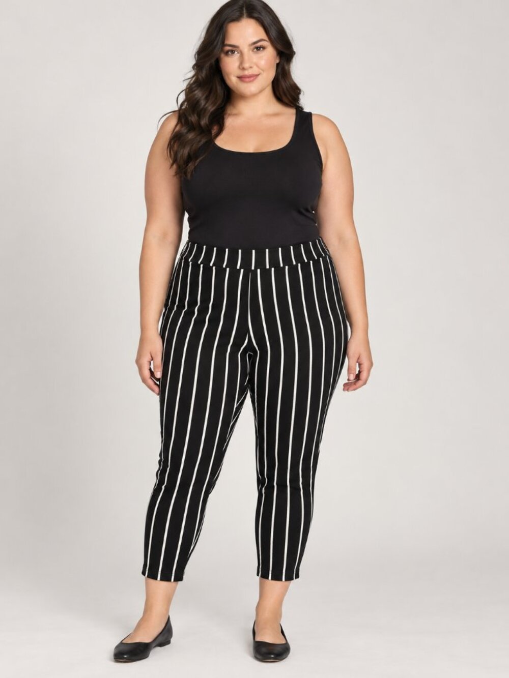 Torrid Black White Striped Pull On Capri Pants Size 4 Stretch Fit Plus